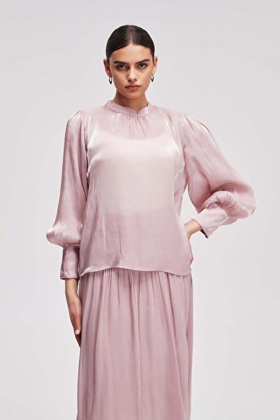 Livia Women's Waist-Length Plain Long-Sleeve Blouse