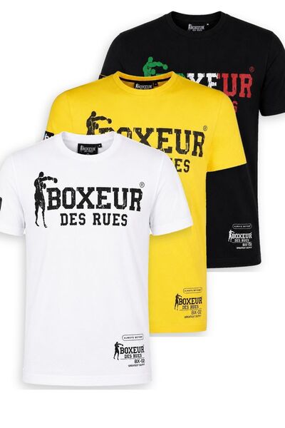 Boxeur Des Rues Pachet de 3 tricouri bărbătești slim-fit: Alb/Negru + Galben/...
