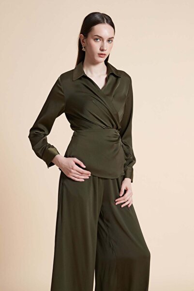 Yola Formal Blouse with Long Sleeves and Wrap Detail
