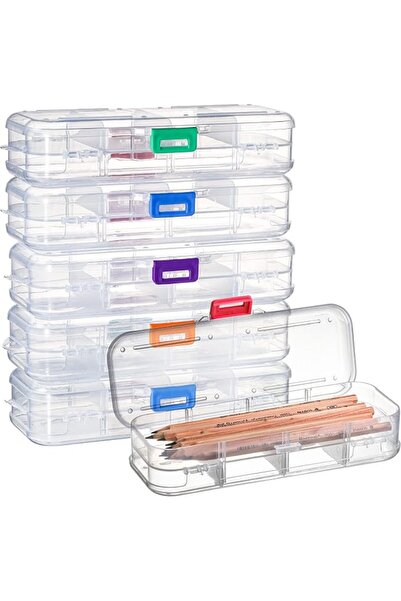 SOUJOY 6 Pack Double Deck Pencils Box, Clear Stationery Box with Snap-Tight L...
