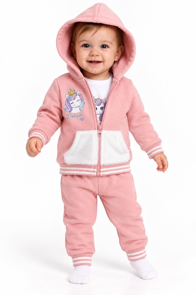 Chicsy Baby Tatlı Unicorn Baskılı Kız Bebek 3’lü Eşofman Takımı Premium 3 İpl...