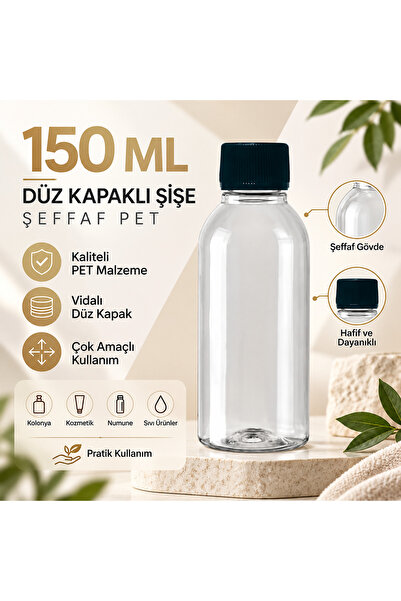 makrobay 150 ml Şeffaf PET Boş Şişe Siyah Düz Kapaklı Oval 10 Adet