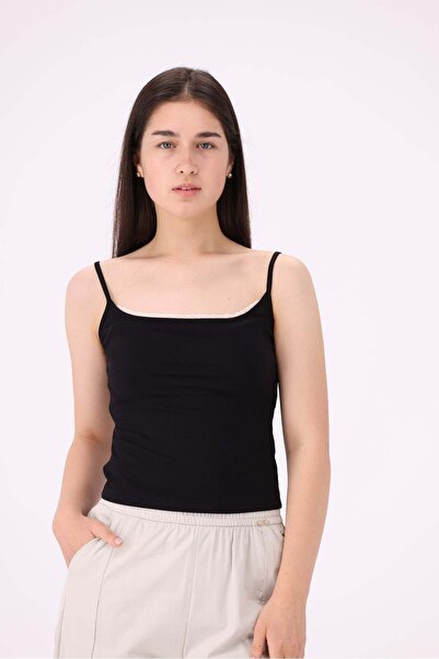 Livia Women's Plain Ribbed Lace Strappy Top