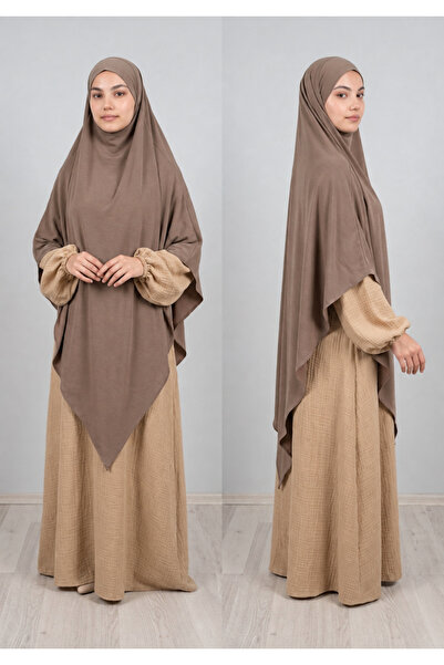 AHRAR tesettür Full Size Triangle Sandy Souffle Khimar Hijab Scarf Mink