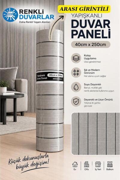 Renkli Duvarlar 40cmx250cm Açık Gri 3D Girintili Yapışkanlı SXP Akustik Lambi...