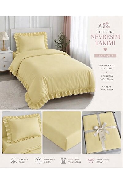 Keçeli parti hayalleri Duvet Cover Set Single Size 100% Cotton Ruffled Yellow