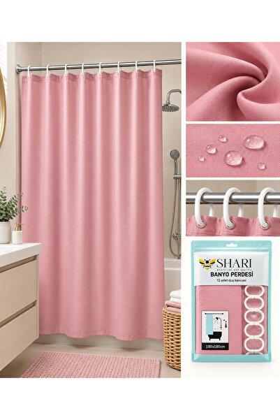SHARI 180x180 cm Su Geçirmez Banyo Perdesi – 12 Adet Duş Perdesi Halkalı, Kay...