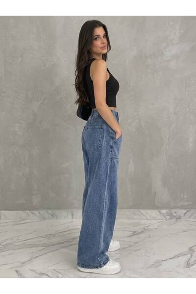 HASALL BUTİK HSL HASALL TESETÜR BELİ LASTİKLİ TEK DÜĞMELİ CPLİ KOT PANTALON