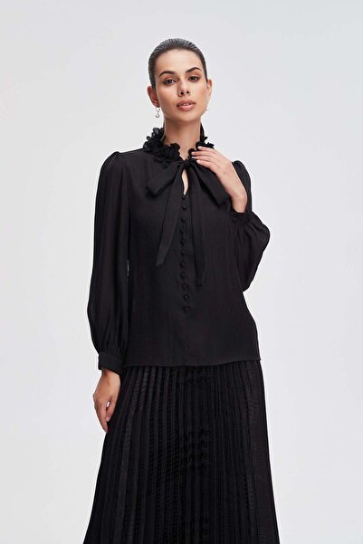 Livia Women's Plain Long-Sleeve Tie-Neck Blouse