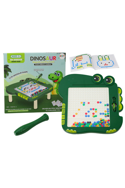 LEAN Tablă magnetică educativă cu dinozauri, puzzle și mărgele verzi