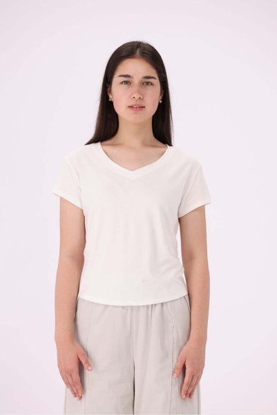 Livia Women's Plain Short-Sleeve V-Neck Top