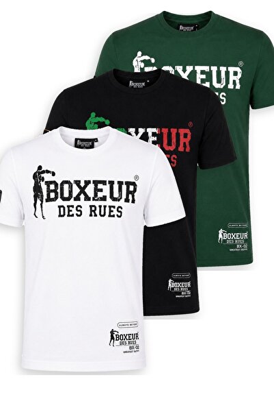 Boxeur Des Rues Tricouri bărbătești, pachet de 3, croială slim: Alb/Negru + N...