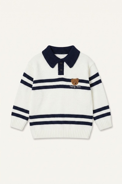 DeFacto Oversıze Polo Yaka Ayıcık Nakışlı Kazak Erkek Bebek I0268A526AU