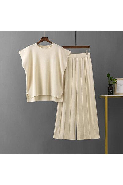Arabest Women's 2-Piece Casual Knit Set,Sleeveless Top and High-Waisted Wide-...