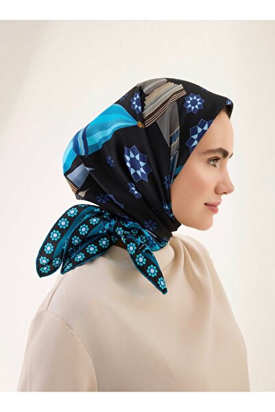 Imannoor VUSLAT SİYAH TİVİL İPEK EŞARP 90x90