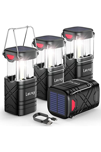 LETMY 4 Pack Camping Lantern, Rechargeable LED Lanterns, Solar Lantern Batter...