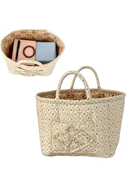 Generic Quilted Fabric Storage Basket With Handles And Pocket, Floral Foldabl...