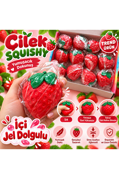 Gezinfini Hediyelik Sevimli Çilek Squishy içi Jel Dolgulu | Çilek Sukuşi | Yu...