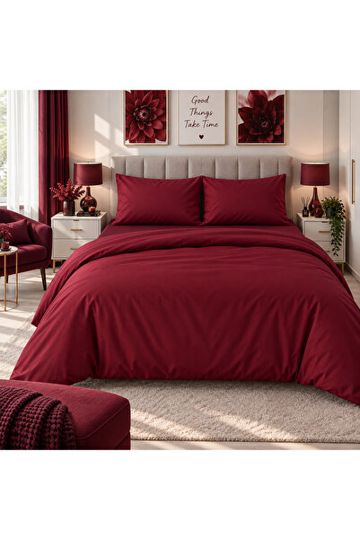 Seralay Home Bordo Çift Kişilik Nevresim Takımı Lastikli Çarşaflı
