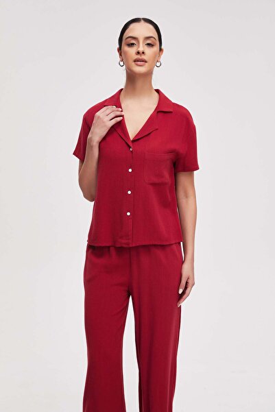 Livia Women's Plain Half-Sleeve Button-Front Top