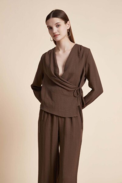 Yola Plain Blouse with Long Sleeves and Wrap Detail