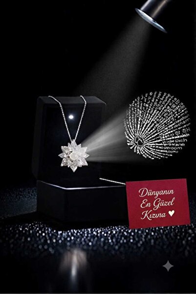 HKN AVM ACCESSORİES Işıklı Hediye Kutulu 100 Dilde Seni Seviyorum Gümüş Renk Dünyanın En Güzel Kızı Notlu Çelik Kararmaz Kolye Lotus Çiçeği Kolye Doğum Günü Hediyesi sevgililer günü Hediyesi