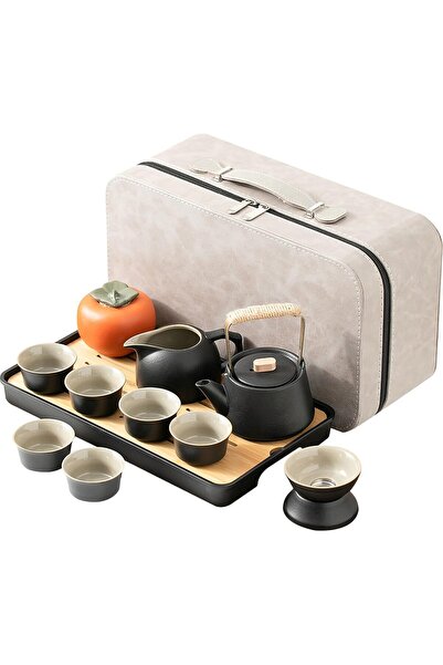 Arabest Gongfu Portable Ceramic Tea Set with Travel Bag,11-Piece Asian Tea Gi...