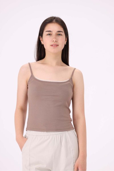 Livia Women's Plain Ribbed Lace Strappy Top