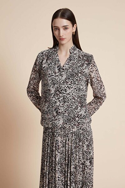 Yola Cropped Patterned Blouse with Long Sleeves