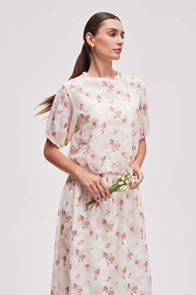 Livia Women's Waist-Length Patterned Half-Sleeve Blouse
