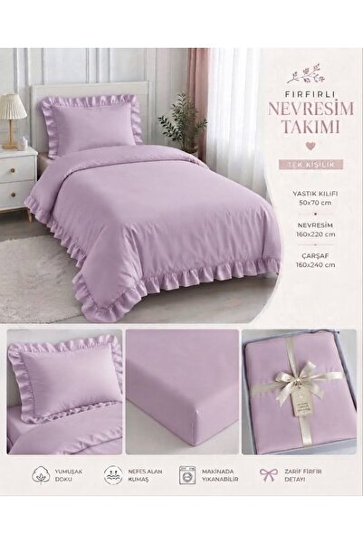 Keçeli parti hayalleri Bedding Set Single 100% Cotton Ruffle Pink