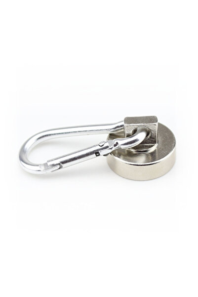Magnitech Μαγνητικό Πόδι Φ25x8mm με Γάντζο Καραμπίνερ Ασημί, Δύναμη Έλξης 25kg