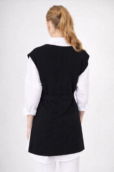 MISSRUBA Women's 2-Piece Ribbed Cardigan and Belted Sweater - Black