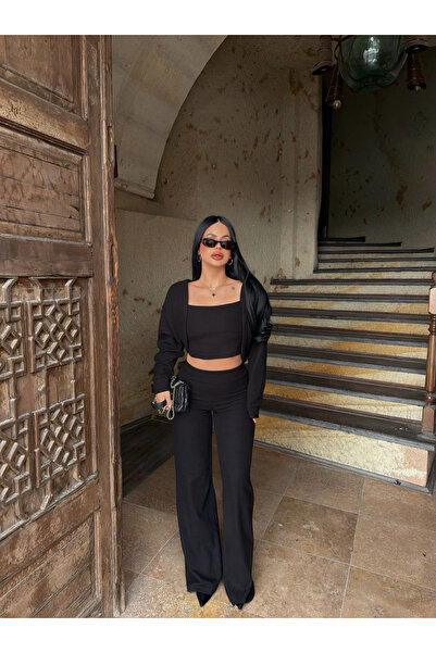 kırmızı butiks Black Bolero Triple Set