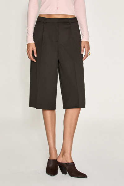 GRIMELANGE Verve Women's Pleated Woven Fabric Bermuda Bitter Brown Trousers