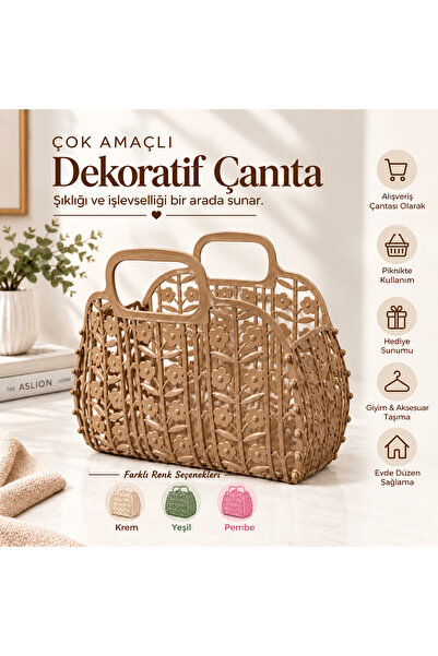 Genel Markalar Plastik Çiçek Desenli Çok Amaçlı Çanta