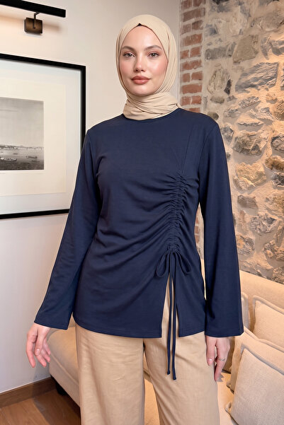 Salih Çelebi Slit Gathered Tunic 13231 - Dark Blue