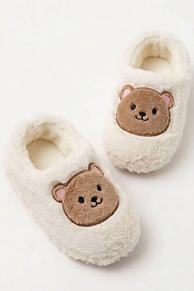 AlbiShoes Unisex Kız Erkek Çocuk Bebek Panduf Ev Patiği Pamuk Astar Ayıcık Figürlü Ev Kreş Ayakkabı