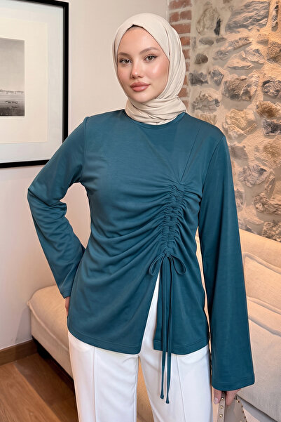 Salih Çelebi Slit Gathered Tunic 13231 - Petrol