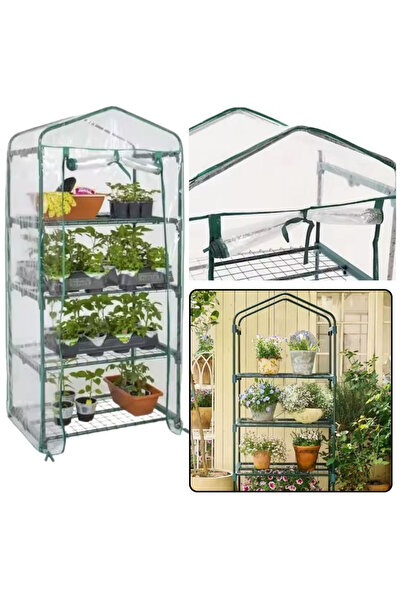 LEAN Mini seră de grădină pentru balcon cu 4 rafturi metalice, folie PVC, 69 ...