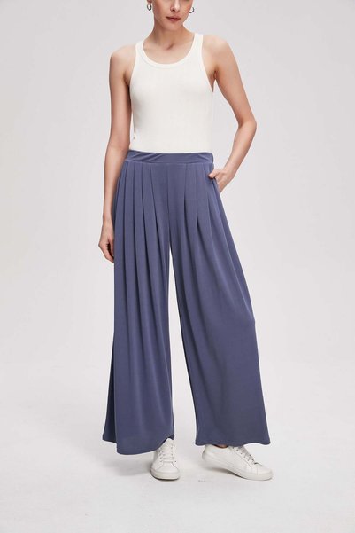 Livia Women's Wide-Leg Plain Ruffle-Detail Trousers