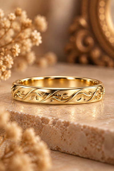 Coy Diamond 14 Ayar Altın Vintage Tasarım Alyans