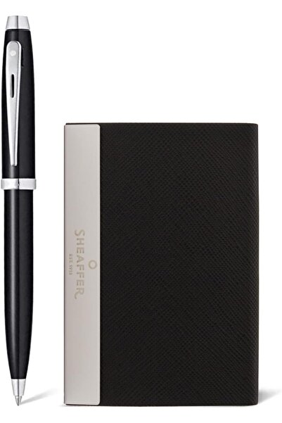 Sheaffer 100 9338 Gift Set Glossy Black Ballpoint Pen with Chrome Trims and B...