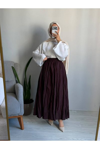 HEWANK Women's Skirt Long Lined Crinkled Skirt