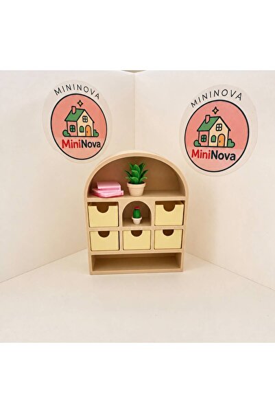 MiniNova 3D Baskı Mini Dolap Kitaplık 5 Çekmeceli Oyuncak Ev Aksesuarı