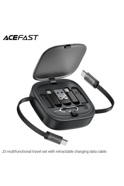 Acefast طقم السفر الذكي J3 مع كابل شحن متعدد الأغراض قابل للسحب بقوة 60 واط