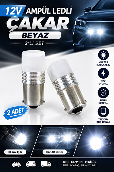 Sviesa 93 12V Ampül LED’li Çakar Beyaz 2’li Set Tek Duy Düz Tırnak Oto Çakar ...