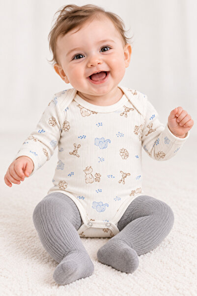 Hece Bebe | %100 Pamuklu İkili Erkek Bebek Badi Seti (Ayıcık & Hayvanlar Serisi)