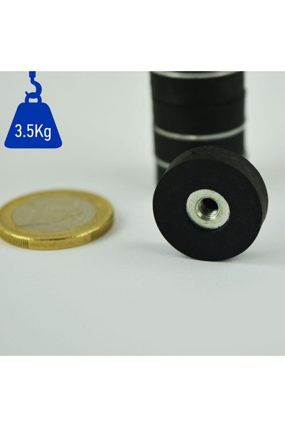 Magnitech Μαγνήτης με λαστιχένια βάση Φ20x6mm με εσωτερικό σπείρωμα M4, Νεοδυ...