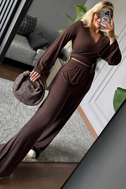 aura7 collection KADIN GİYİM MERSİ KRUVAZE YAKA BAĞLAMALI ALT ÜST TAKIM
